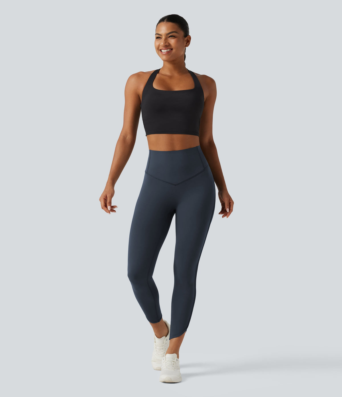 Legginsy treningowe 7/8 z wysokim stanem i kieszeniami – Grafitowe