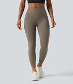 Legginsy treningowe 7/8 z wysokim stanem i kieszeniami – Szarobrązowe