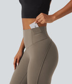 Legginsy treningowe 7/8 z wysokim stanem i kieszeniami – Szarobrązowe