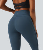 Legginsy treningowe 7/8 z wysokim stanem i kieszeniami – Niebieskie