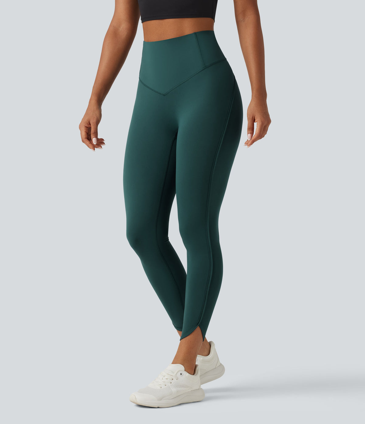 Legginsy treningowe 7/8 z wysokim stanem i kieszeniami – Zielone