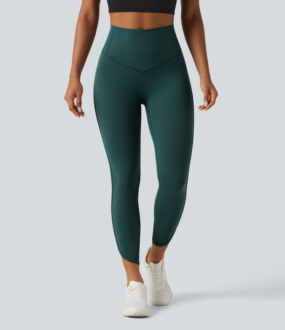 Legginsy treningowe 7/8 z wysokim stanem i kieszeniami – Zielone