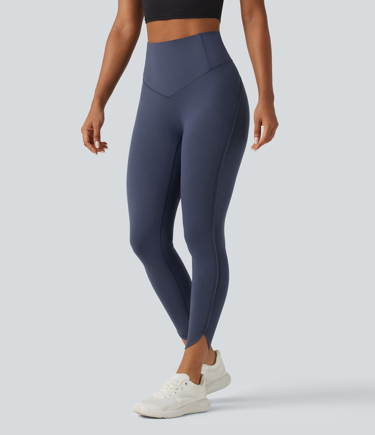Legginsy treningowe 7/8 z wysokim stanem i kieszeniami – Granatowe