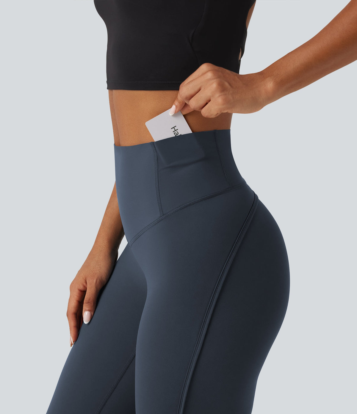 Legginsy treningowe 7/8 z wysokim stanem i kieszeniami – Grafitowe