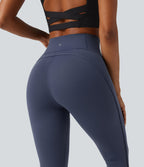 Legginsy treningowe 7/8 z wysokim stanem i kieszeniami – Granatowe