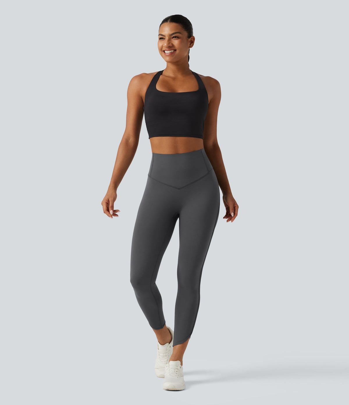 Legginsy treningowe 7/8 z wysokim stanem i kieszeniami – Ciemnoszare