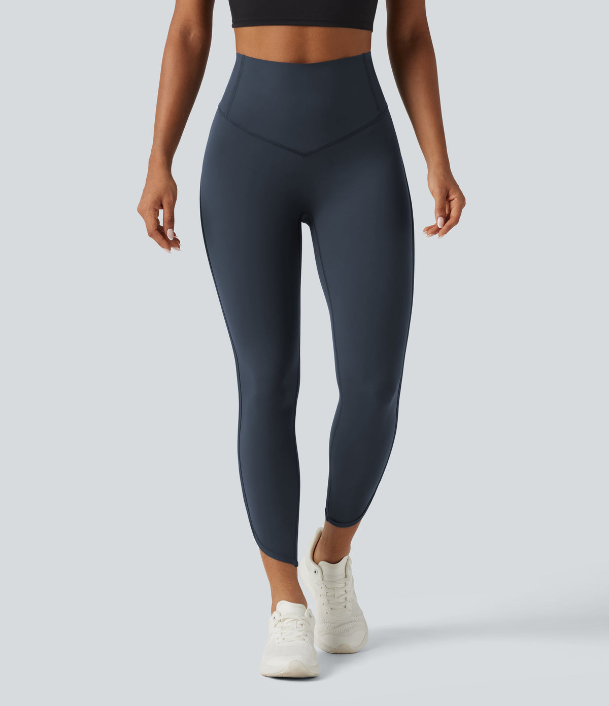 Legginsy treningowe 7/8 z wysokim stanem i kieszeniami – Grafitowe