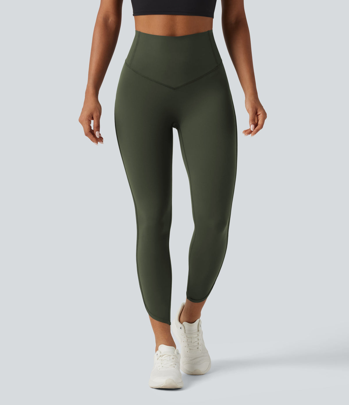Legginsy treningowe 7/8 z wysokim stanem i kieszeniami – Leśna zieleń