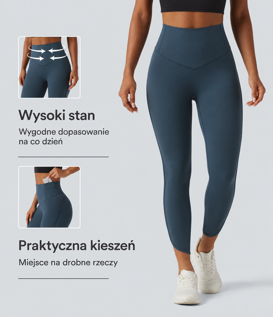 Legginsy treningowe 7/8 z wysokim stanem i kieszeniami – Niebieskie