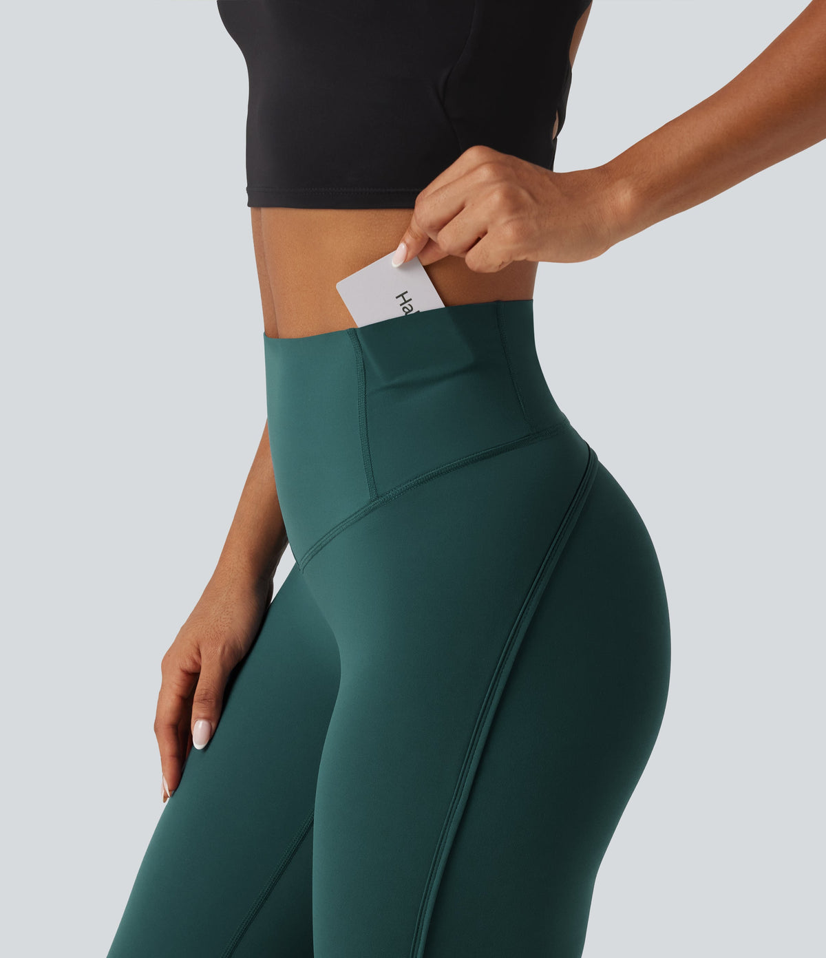 Legginsy treningowe 7/8 z wysokim stanem i kieszeniami – Zielone