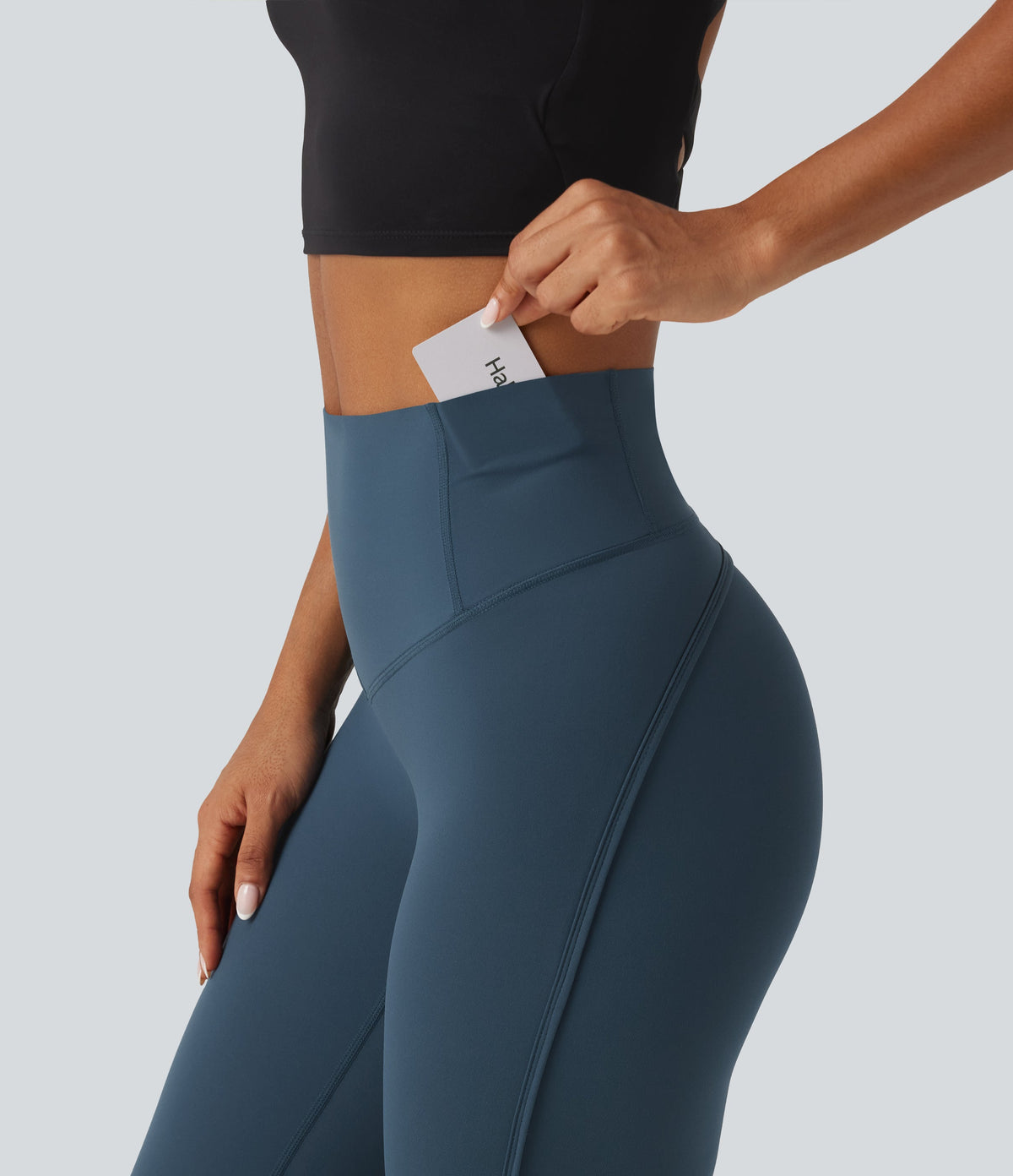 Legginsy treningowe 7/8 z wysokim stanem i kieszeniami – Niebieskie