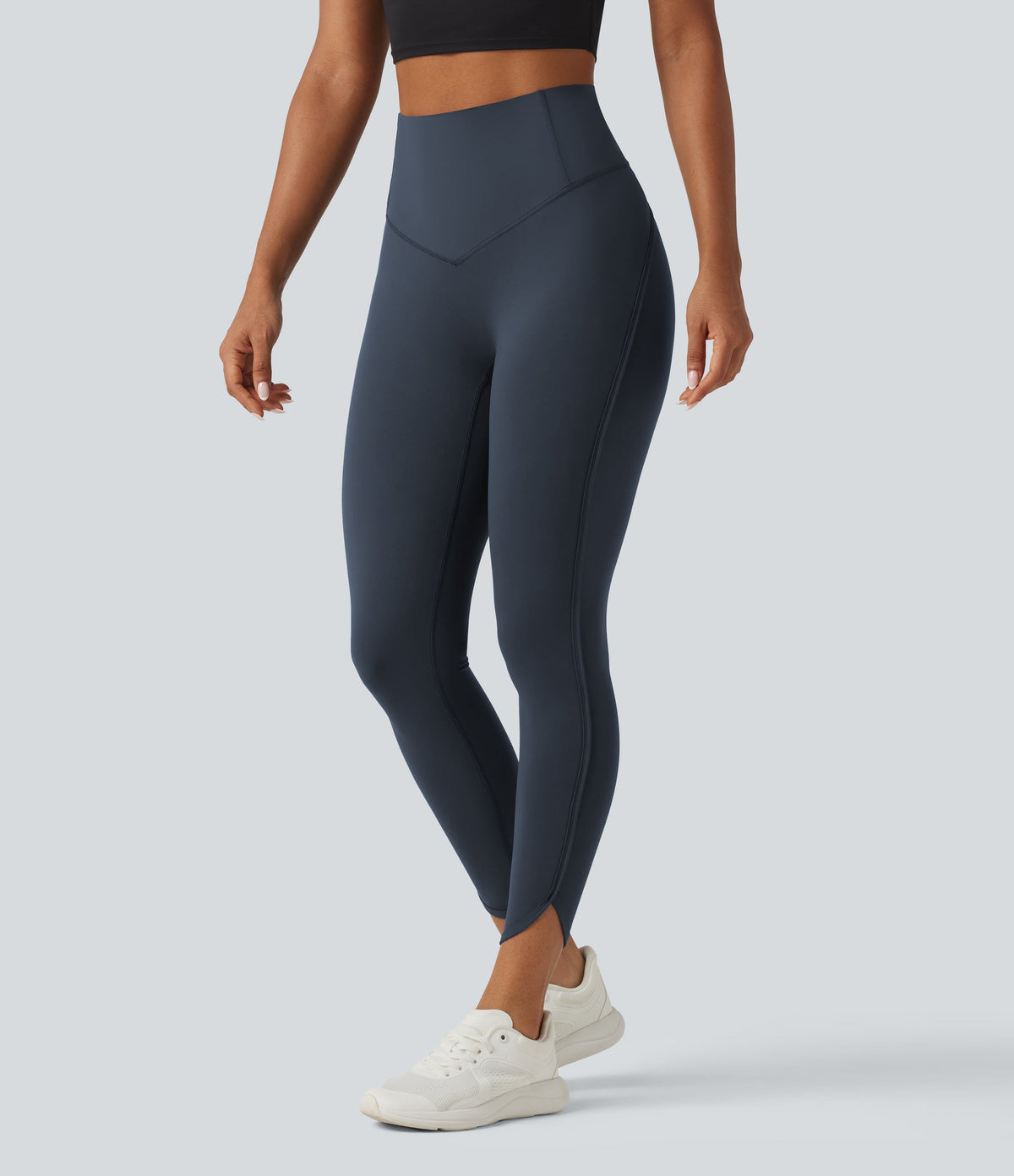 Legginsy treningowe 7/8 z wysokim stanem i kieszeniami – Grafitowe