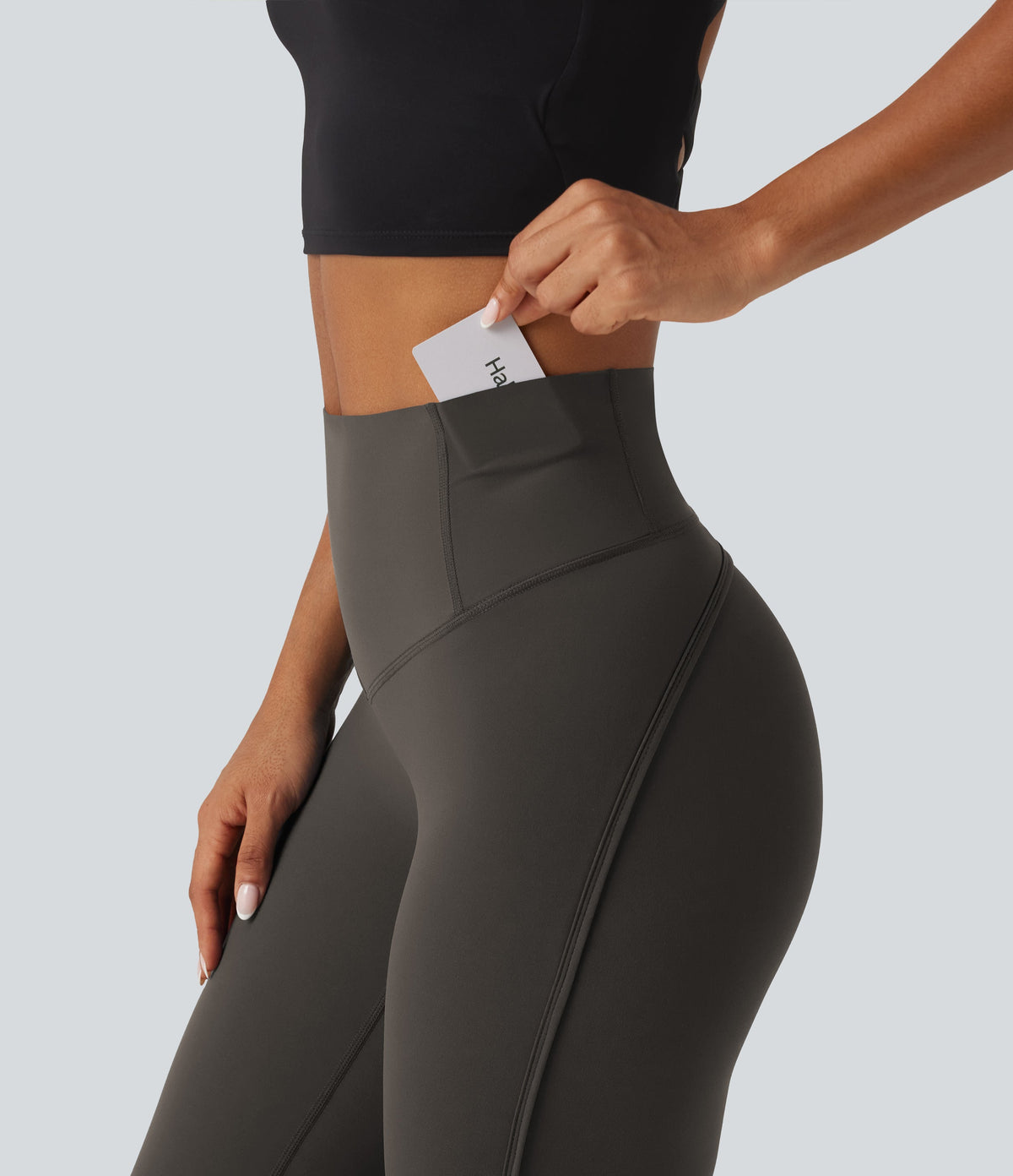 Legginsy treningowe 7/8 z wysokim stanem i kieszeniami – Czekoladowe