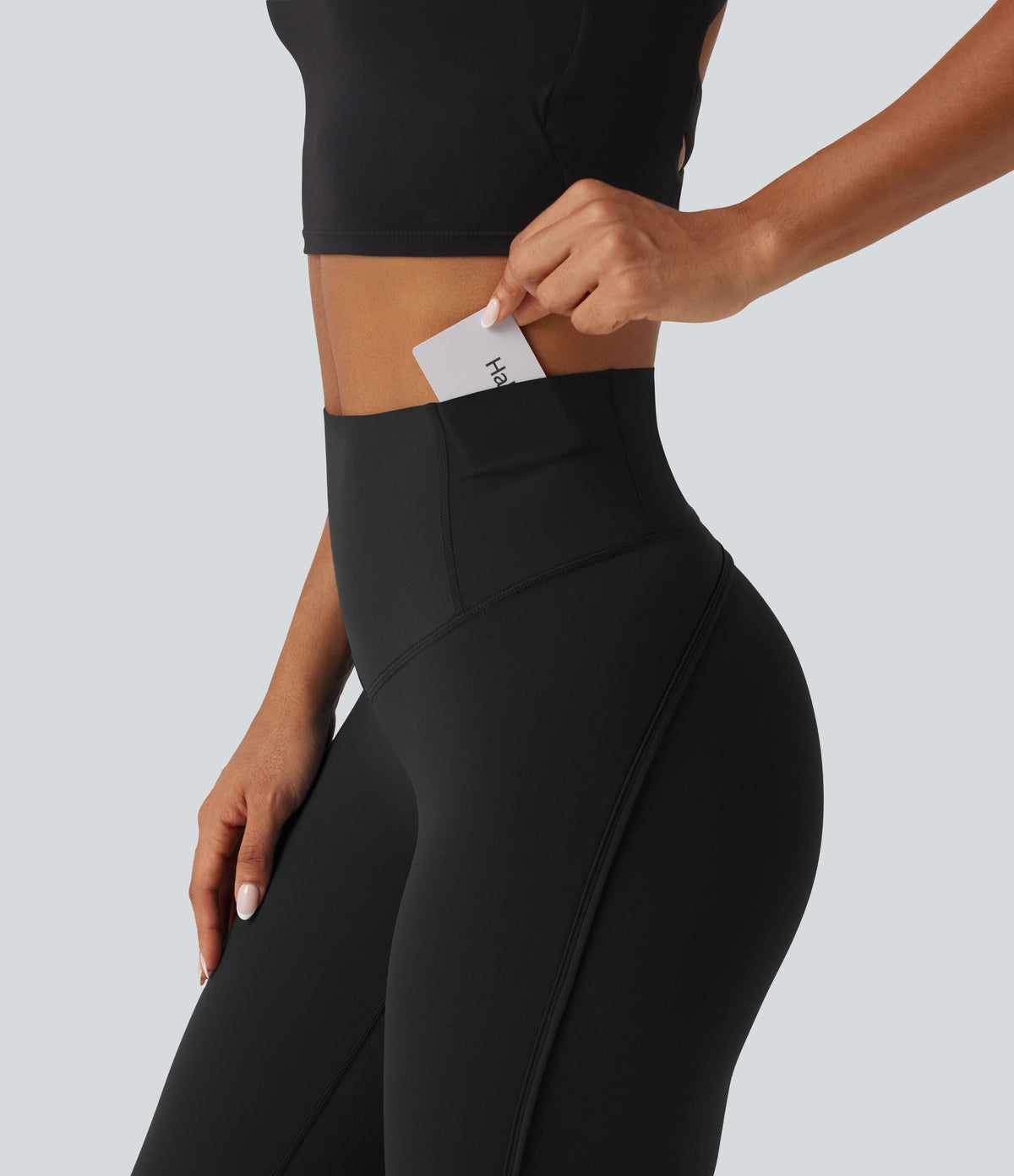 Legginsy treningowe 7/8 z wysokim stanem i kieszeniami – Czarne
