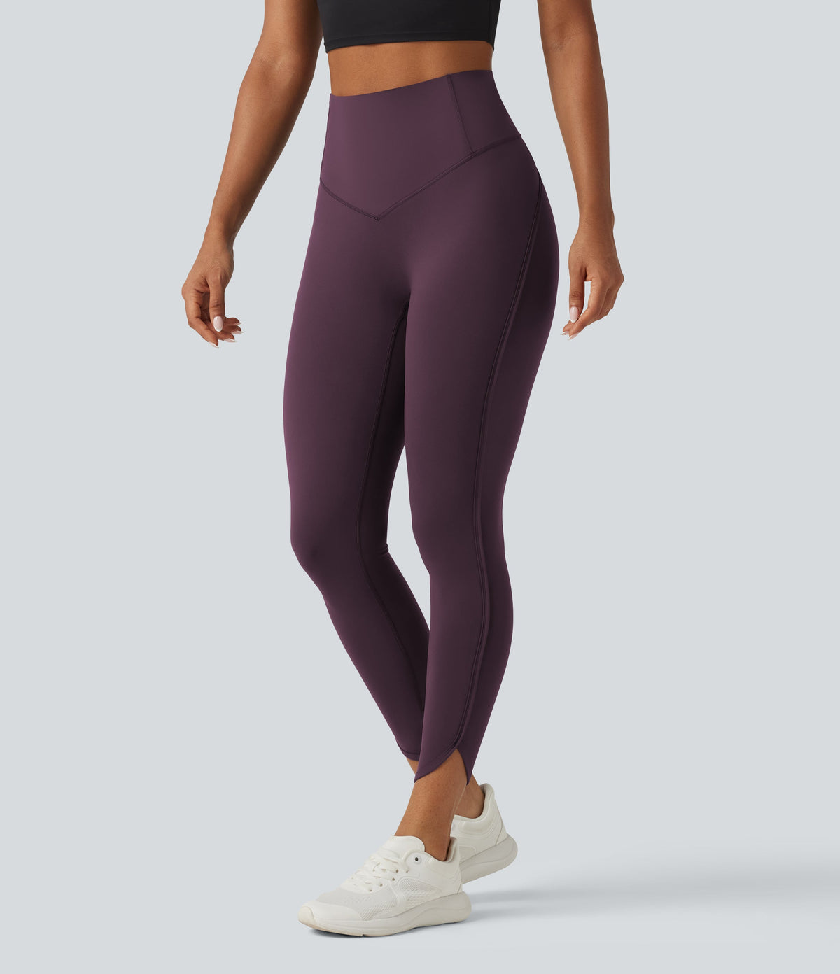 Legginsy treningowe 7/8 z wysokim stanem i kieszeniami – Fioletowe