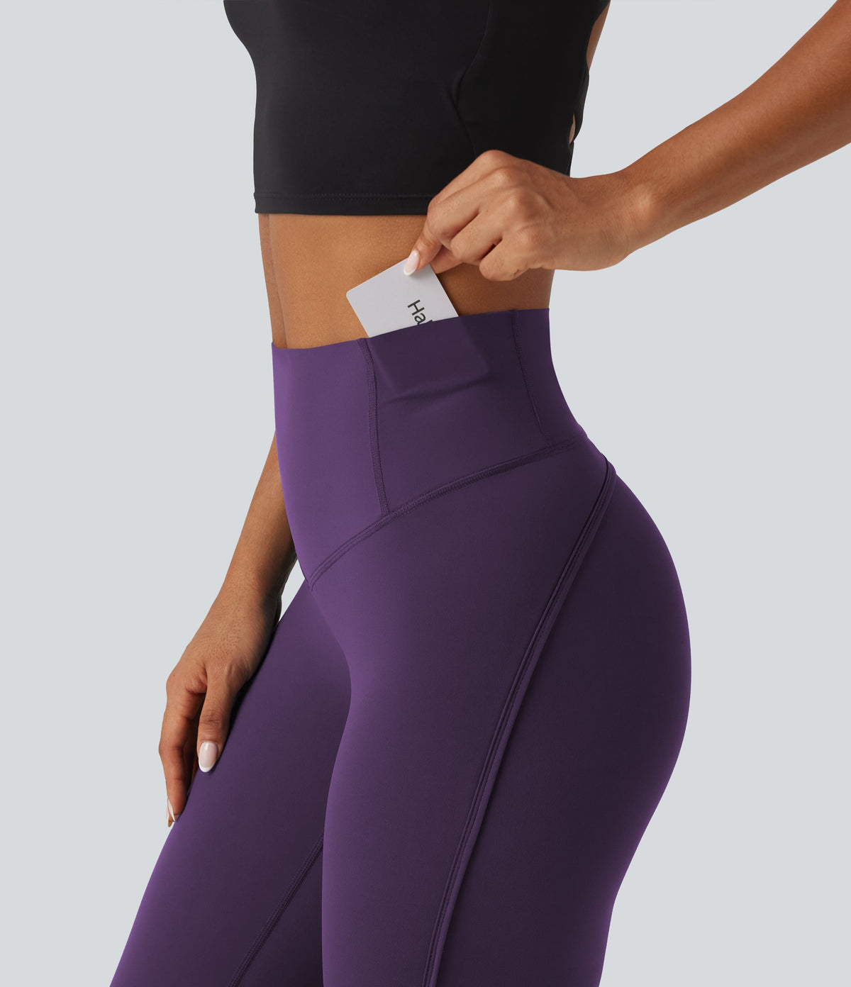 Legginsy treningowe 7/8 z wysokim stanem i kieszeniami – Jeżynowe