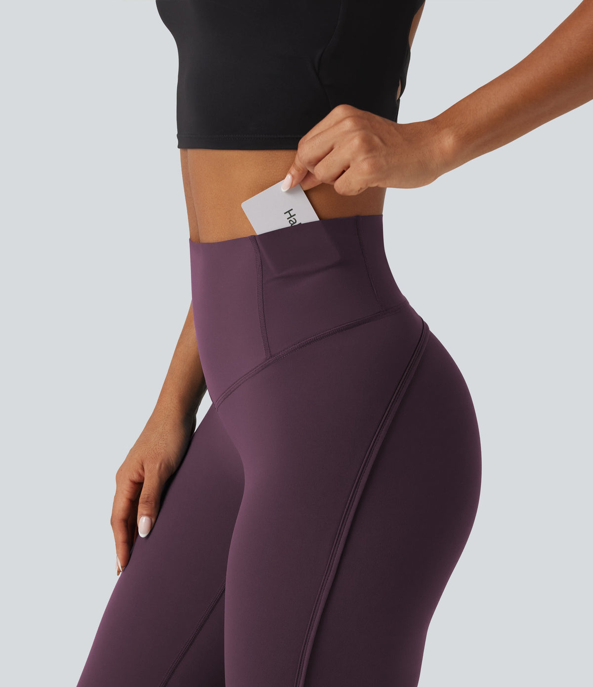 Legginsy treningowe 7/8 z wysokim stanem i kieszeniami – Fioletowe